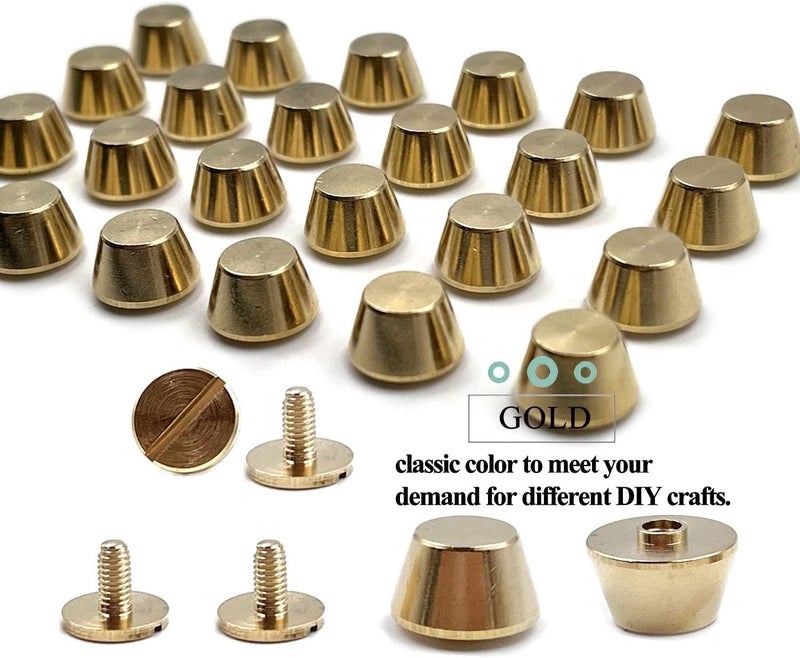 honigo 24 Pack Rivets Stud Handbag Purse Feet 1/2 inch Gold Flat Head Metal Solid Brass Studs Screw Back Feet 12mm Buckle Spikes Leathercraft for Leather Bag Totes DIY Craft - Image 3